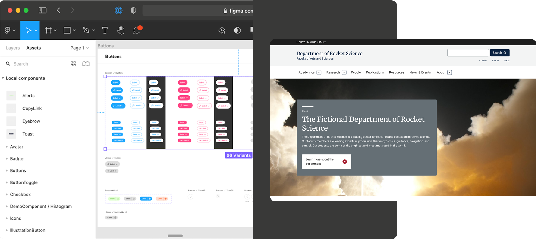Screenshots of Figma and homepage